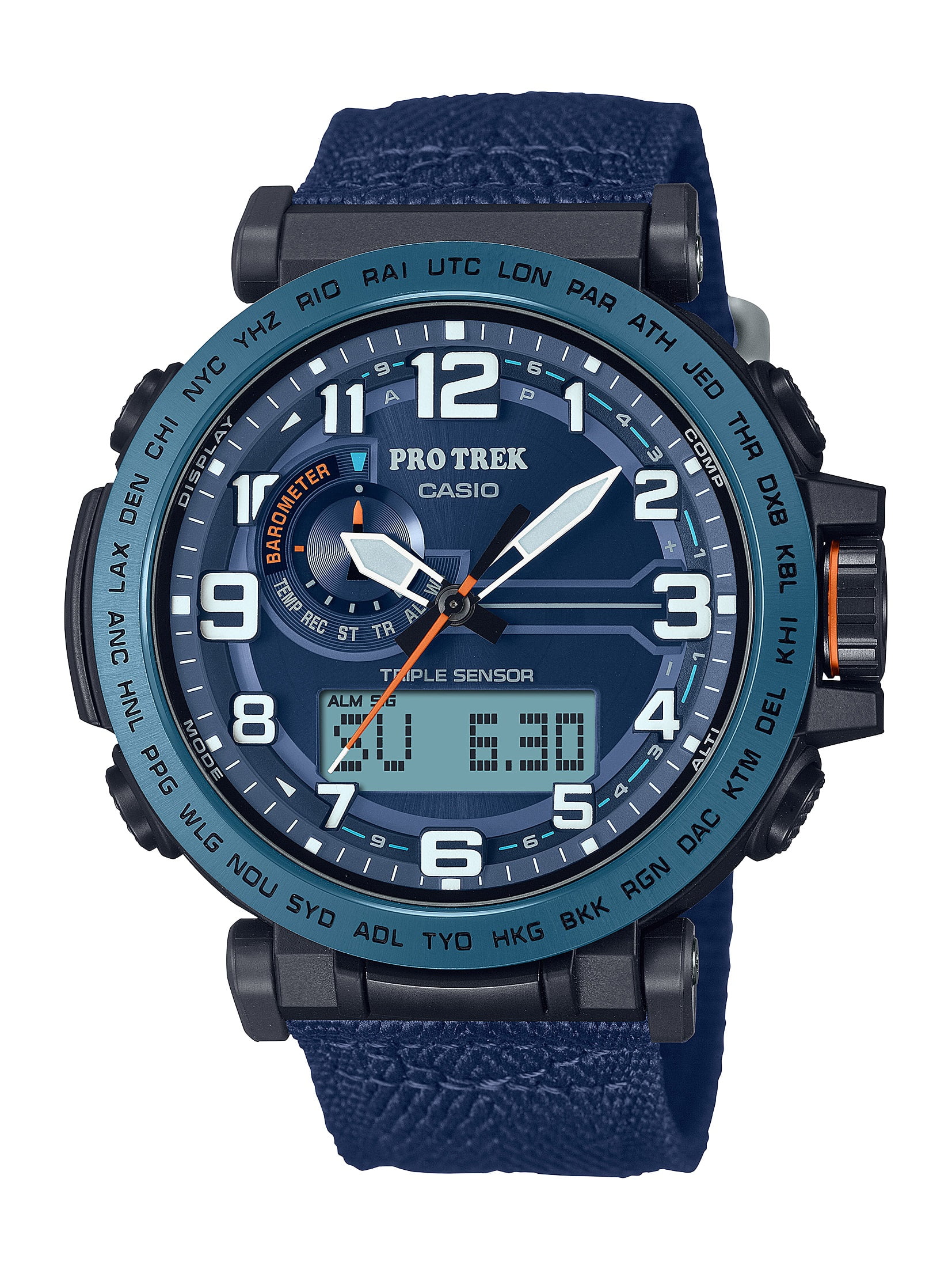 Casio Men's Pro Trek Triple-Sensor Solar Powered Cloth Strap Watch PRG601YB-2