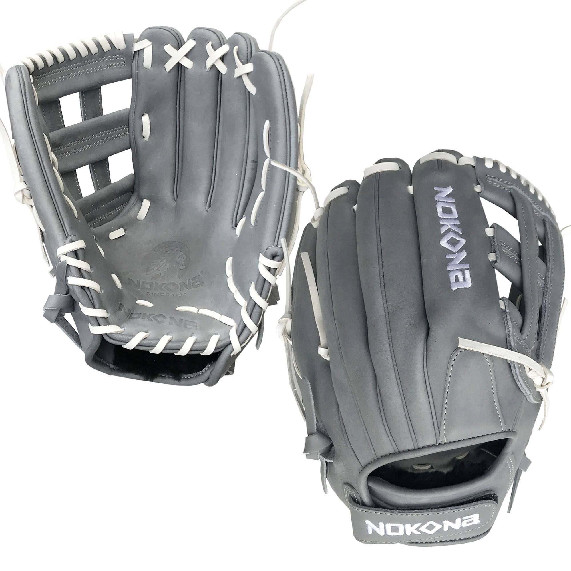 Nokona AmericanKip Gray H-Web 12.5 inch A-V1250H-GR WH Fastpitch Softball Glove (White Lacing)