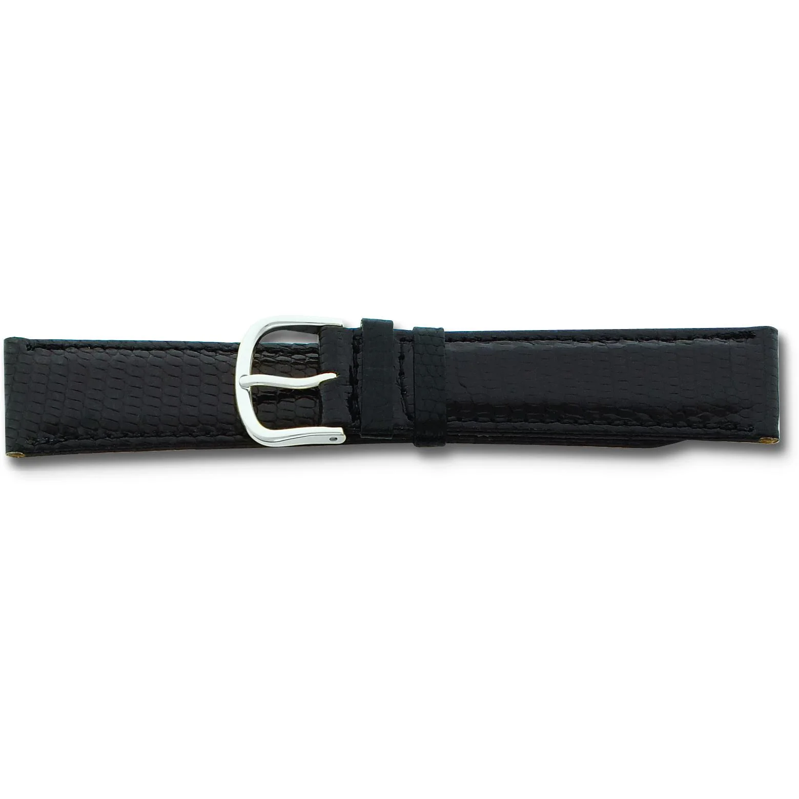 De Beer Black Genuine Lizard Leather Watch Band 18Mm Silver Color