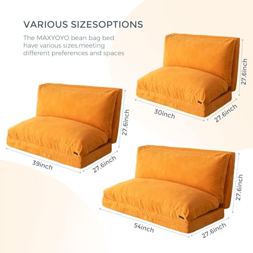 MAXYOYO Bean Bag Bed Folding Sofa Bed Floor Mattress for Adults, Extra Thick and Long Floor Sofa with Corded Washable Cover, Dark Grey, 30x95 Inch