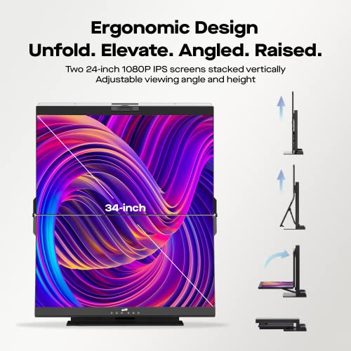 Mobile Pixels Geminos Dual 24" Stacked Computer Monitors with 1080P Webcam&Speakers, 65W USB-C Charging, All-Inclusive Vertical Desktop Monitor