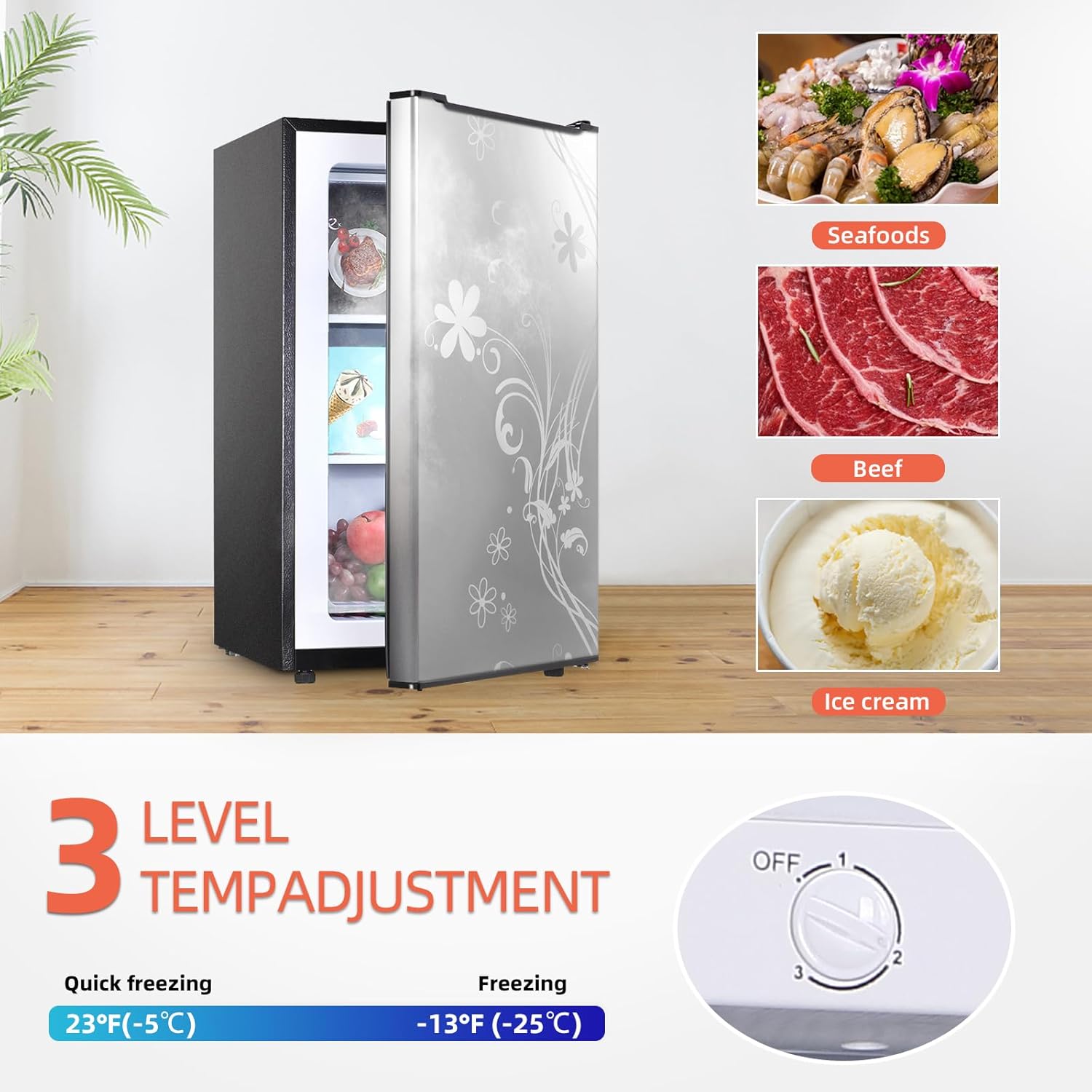 3.5 Cu.ft Compact Upright Freezer with Reversible Single Door