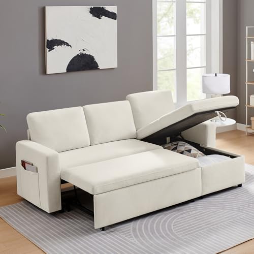 55" 3-in-1 Convertible Sleeper Sofa Bed with Adjustable Backrest - Soft Chenille Futon Couch for Living Room, Office & Apartment, Beige