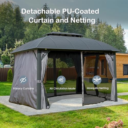 Domi 10' x 10' Hardtop Gazebo Outdoor Metal Gazebo with Galvanized Steel Double Roof Canopy, Curtains and Netting for Patio, Backyard, Deck
