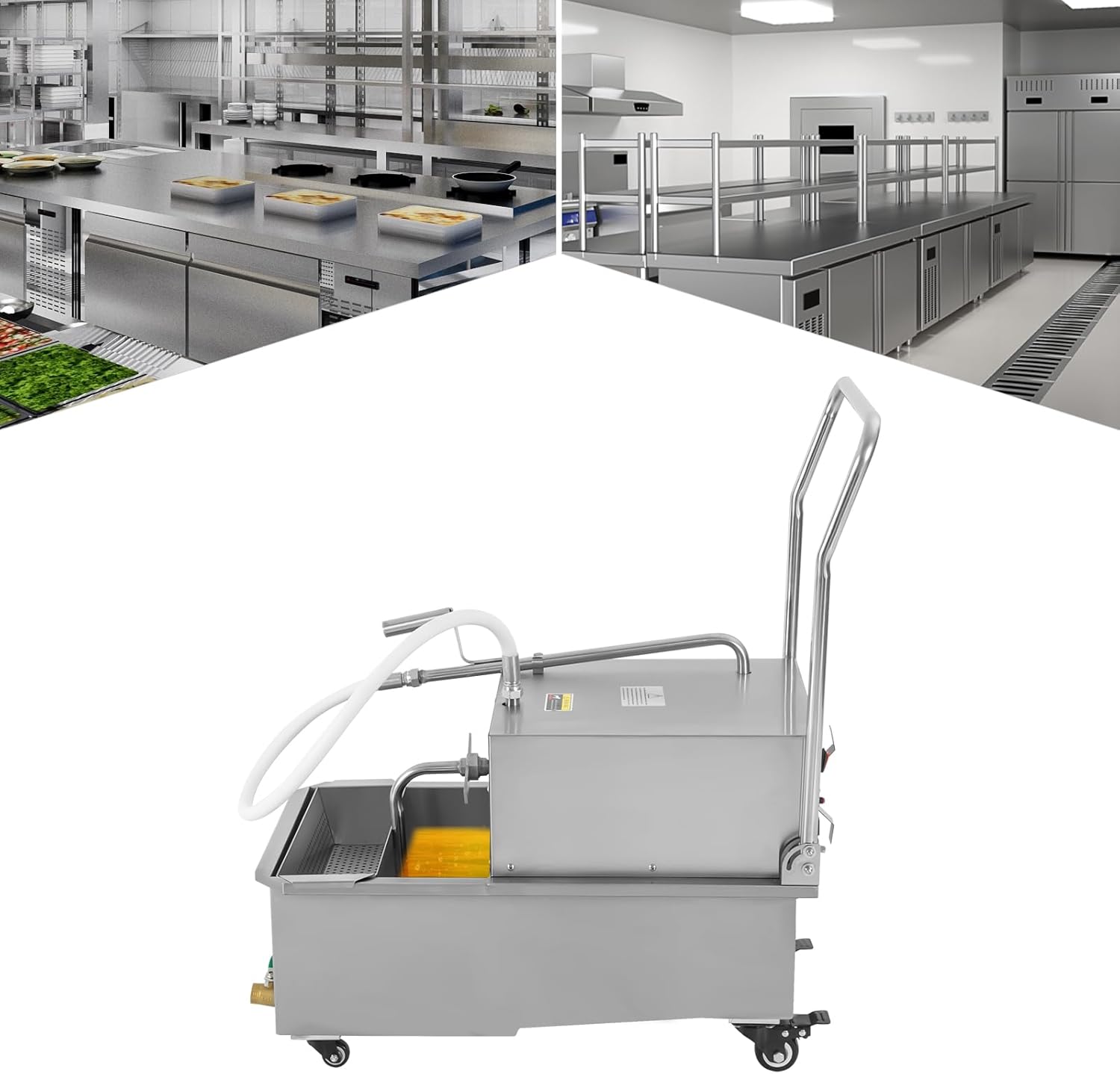 550W Mobile Fryer Filter, Deep Fryer Filter Oil Filter 55 L /14.5 Gal Restaurant Oil Filter Machine