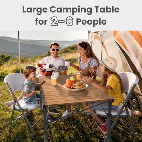 Portable Outdoor Camping Table Large for 2-6 Person - Foldable Camp Table with Aluminum Roll-Up Top & Carry Bag for BBQ, Tailgating, Backyard