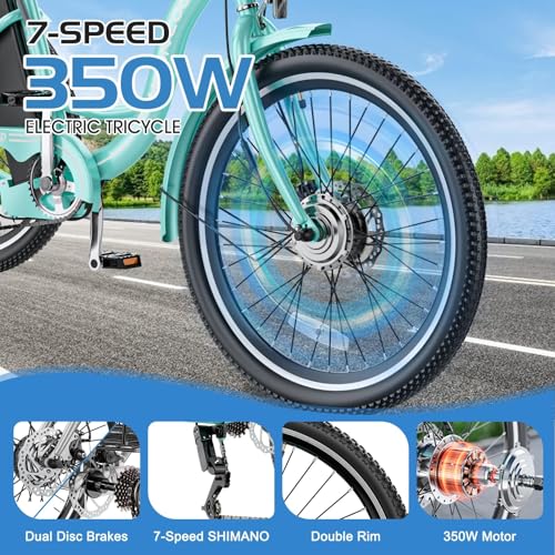 MOONCOOL Electric Tricycle for Adults, 350W 36V Electric Trike Motorized Three Wheel Electric Bicycle