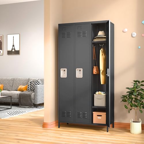 3 Doors Lockers for Employees, Steel Storage Lockers Lockable, Metal Locker Storage Cabinet for Home Office School Gym, Require Assembly (Grey)