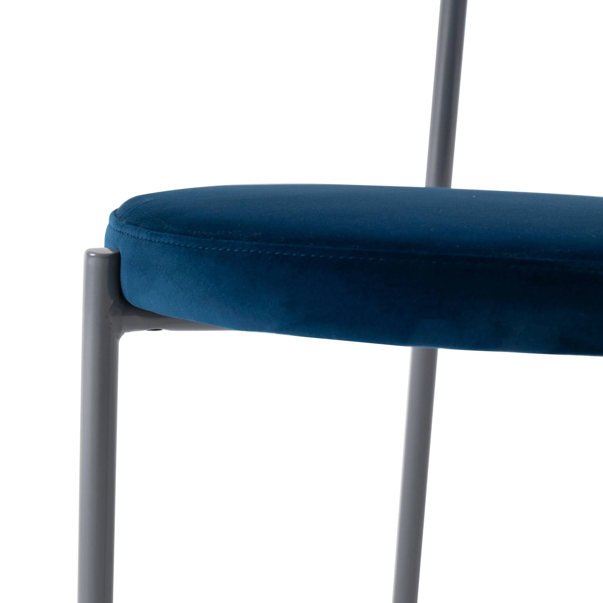 LeisureMod Euston Modern Velvet Dining Kitchen Side Chair with Powder Coated Grey Steel Frame, Set of 4 (Navy Blue)