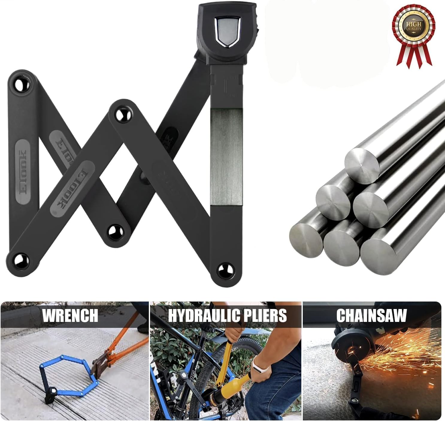 RBRL Compact Folding Bike Lock - Bike Locks Heavy Duty Anti Theft- High Security Bicycle Lock