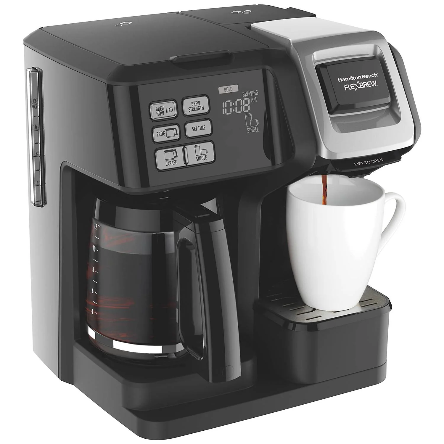 Hamilton Beach FlexBrew Trio 2-Way Coffee Maker, Compatible with K-Cup Pods or Grounds, Single Serve & Full 12c Pot, Permanent Gold-Tone Filter