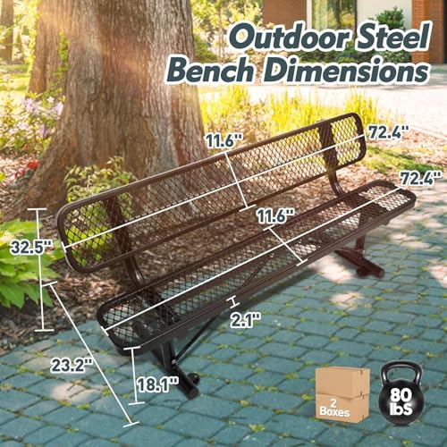 8FT Heavy Duty Park Bench with Back Portable Frame, Outdoor Metal Park Bench with Backrest, Steel Mesh Outdoor Bench for Garden, Lawn, Patio, Porch