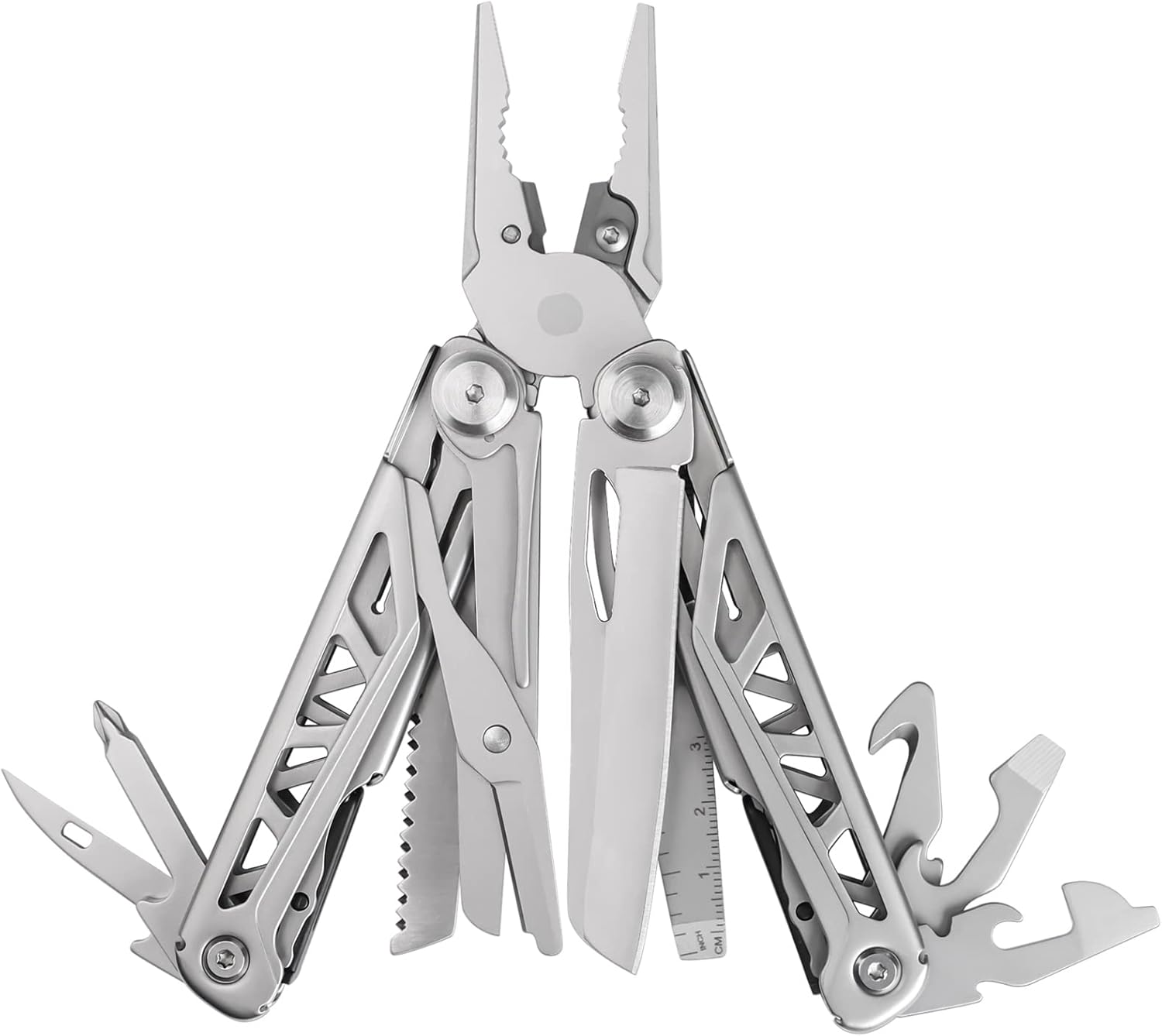 Multitool 17-in-1 Hard Stainless Steel Multitool Foldable Multitool Pliers Pocket Knife, Bottle Opener, Screwdriver with Nylon Sheath for Outdoor