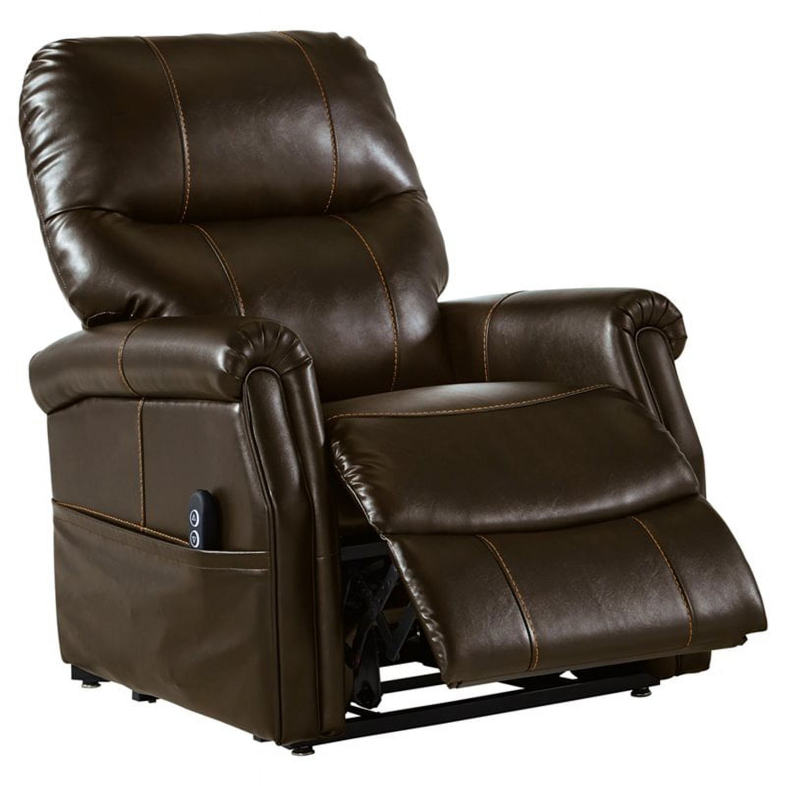 Signature Design by Ashley Markridge Faux Leather Upholstered Power Lift Recliner with Adjustable Positions and Side Storage, Brown