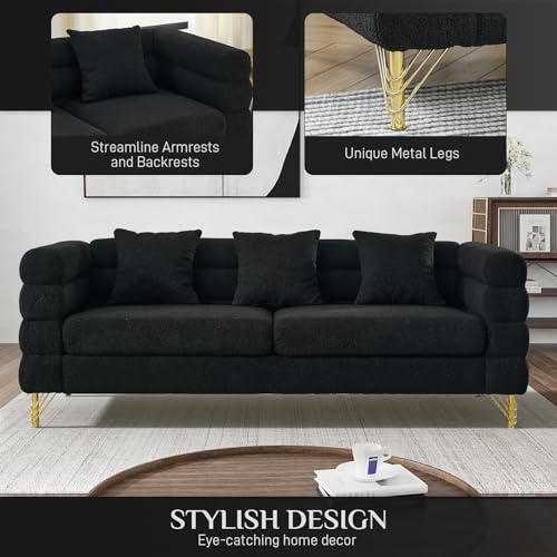 Cloud Couch for Living Room, 79" Modern Overstuffed Deep Seat Boucle Sherpa 3 Seater Sofa with 3 Pillows