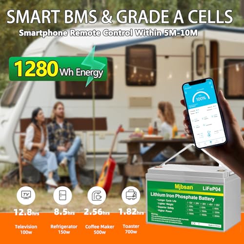 12V 100Ah LiFePO4 Battery 12V 100Ah Lithium Battery, Built-in 100A BMS 1280Wh,Up to 15000+ Deep Cycle Rechargeable Battery 12V