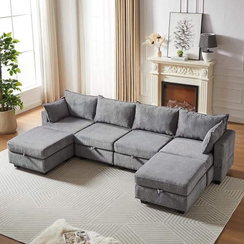 Oversized Modular Storage Sectional Sofa Customizable Seating Group Sofa&Couch Convertible Sleeper Sofabed with Movable Ottomans and Seat