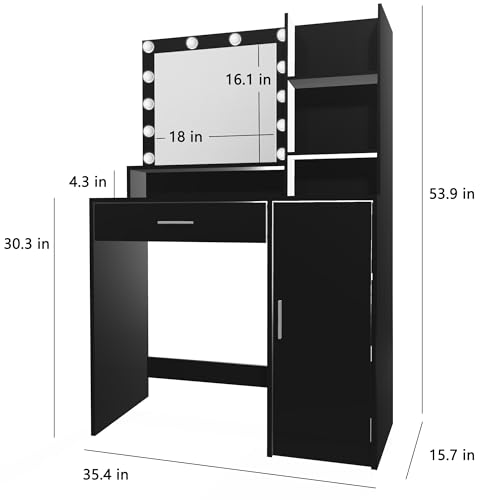 Vanity Desk with Mirror and Light, Large Drawer and Three Level Storage Dresser, 3 Lighting Modes Adjustable Brightness