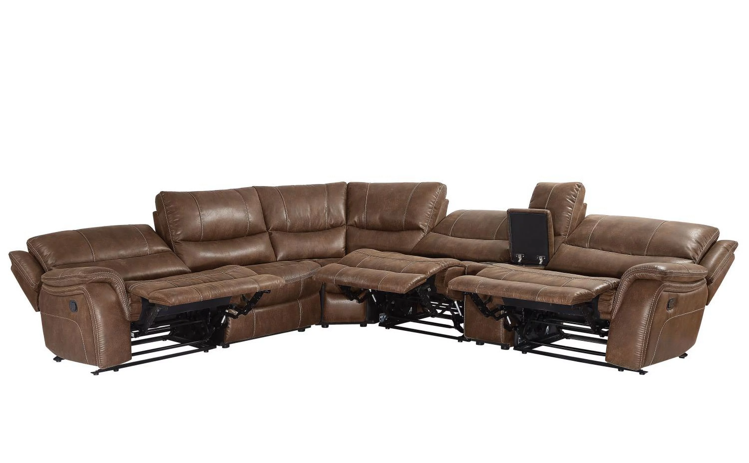 Lehi Cocoa Brown Faux Leather 6-Piece Manual Reclining Sectional