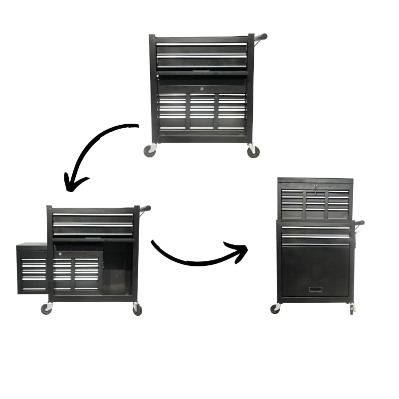 KEIKI 8-Drawer Large Capacity Rolling Tool Chest, Detachable Cabinet Storage with Lock, Tool Box with Wheels for Workshop & Garage, Black Red