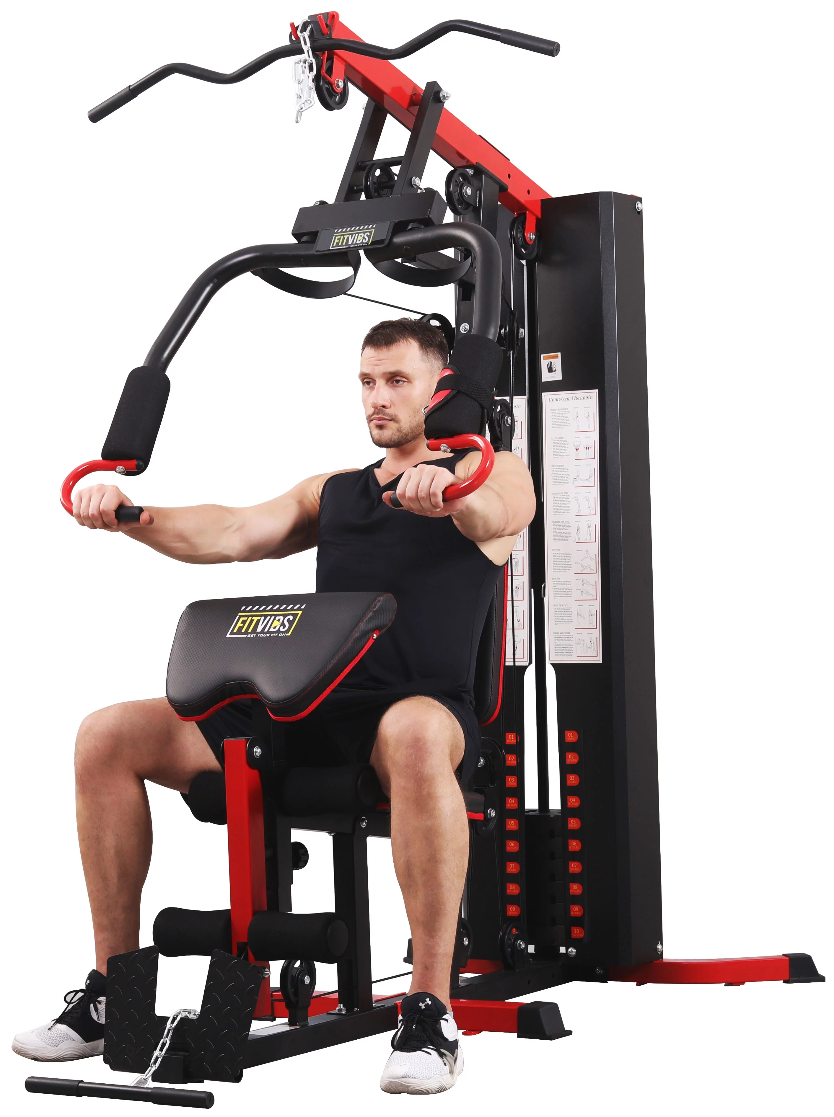 Fitvids LX750 Home Gym System Workout Station with 330 Lbs of Resistance, 122.5 Lbs Weight Stack, One Station