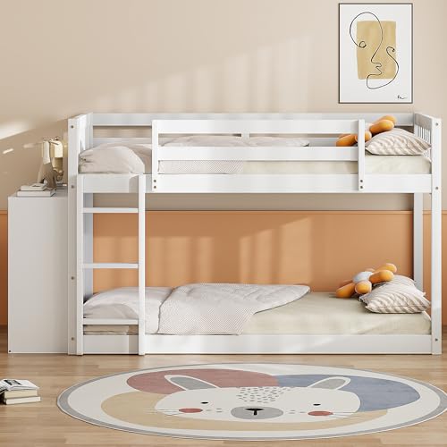 Ball & Cast Full Over Full Bunk Bed with Twin Size Trundle and Built in 4 Drawer,Wood Bunkbed w/Storage Ladder & Slat Support
