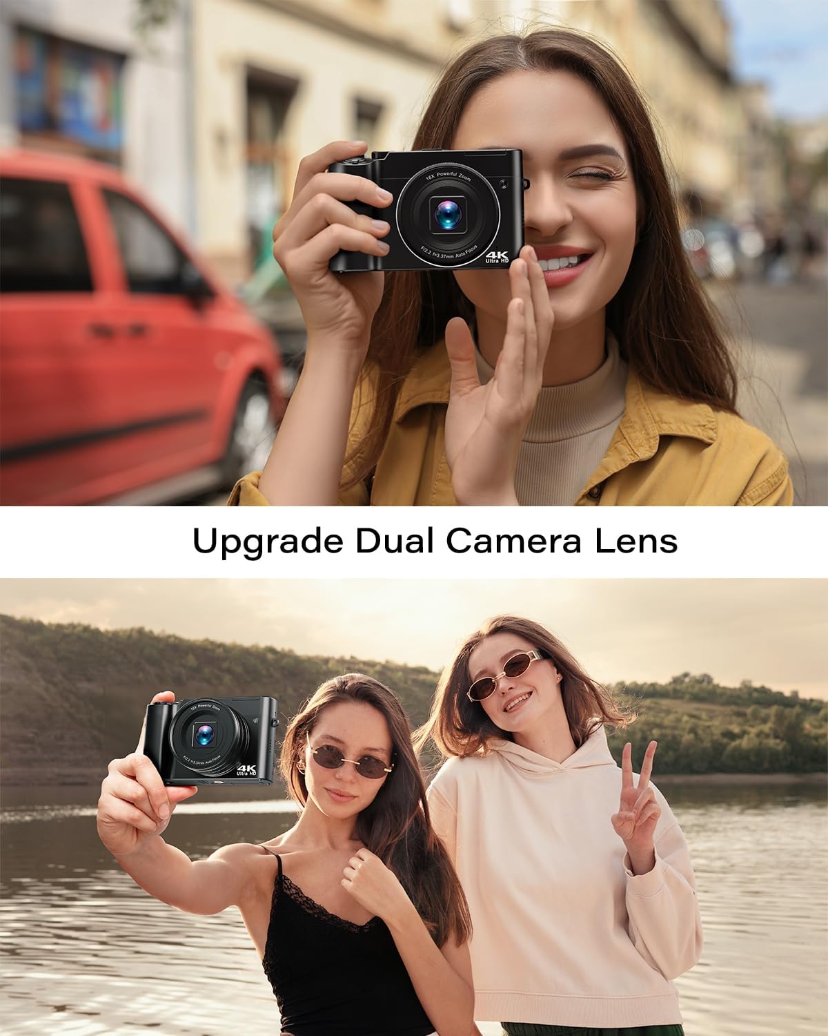 4K Digital Camera for Photography, Dual 64MP Autofocus Vlogging Camera for YouTube, 2.8" Screen Compact Travel Camera with 32GB SD Card, Anti-Shake