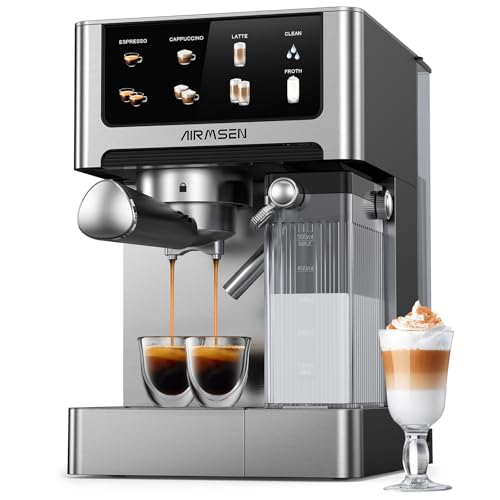 AIRMSEN 20 Bar Espresso Machine with Automatic Milk Frother for Home, Cappuccino & Latte Coffee Maker with Quick Brew Dual Boiler (1350W + 1000W)