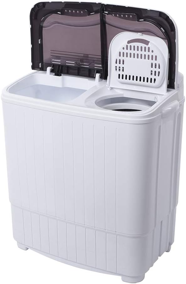 Portable Mini Twin Tub Washing Machine, Laundry Machine with Drain Pump, Semi-automatic 7.7lbs Washer 6.6lbs Spinner Combo for Dorms, Apartments, RVs