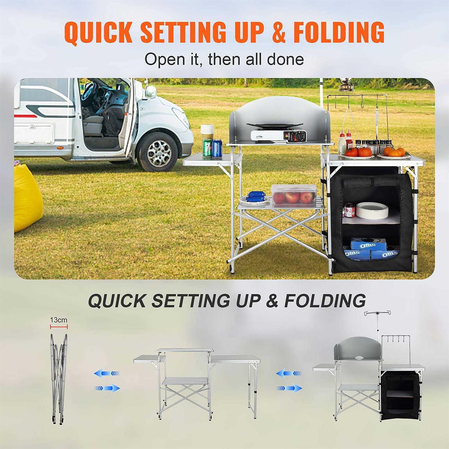 VEVOR Camping Kitchen Table Folding Outdoor Cooking Table with Storage Carrying Bag - Sports Supplies Online Store