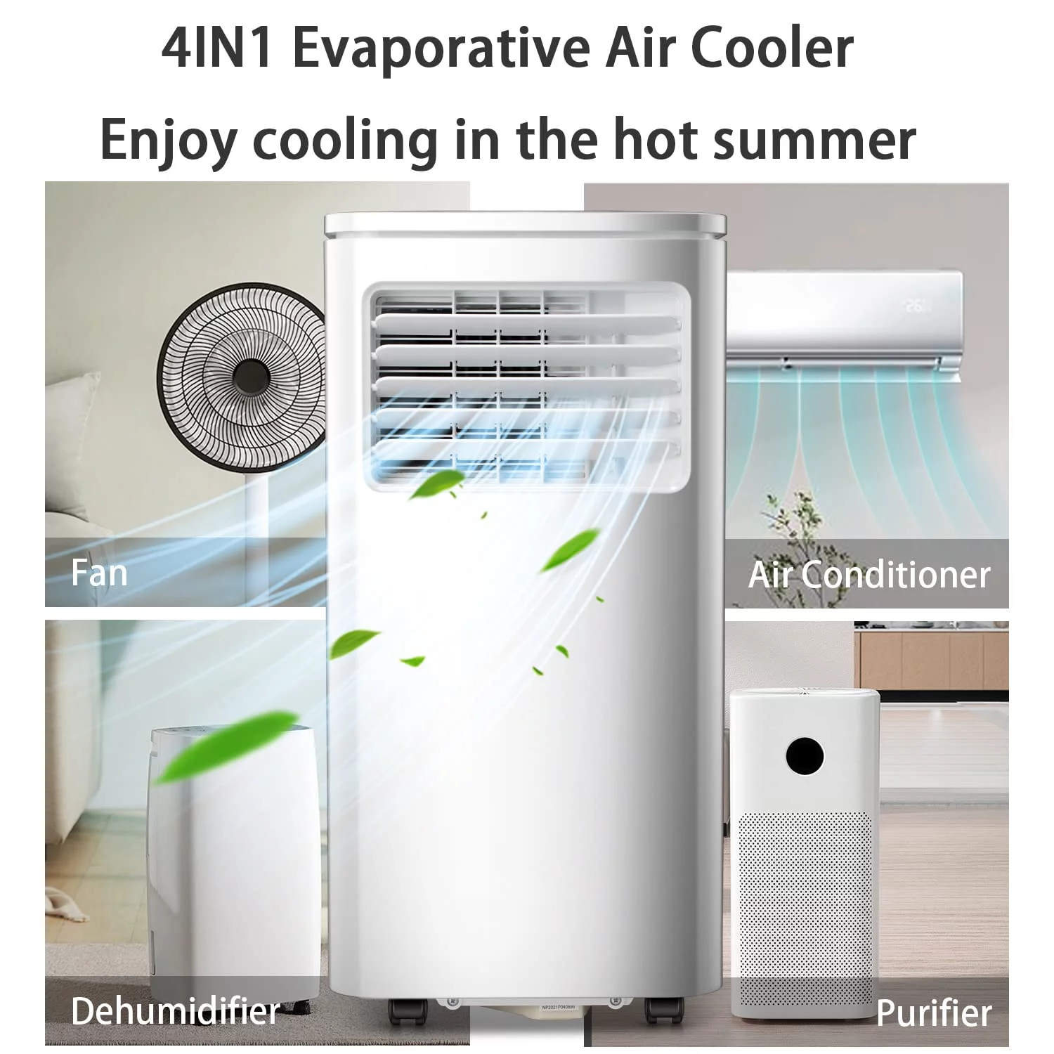 YUKOOL 8000 BTU Portable Air Conditioner,3-in-1 Air Conditioner with Digital Display,with Remote,Portable Air Conditioner for Rooms Below 250 Sqft.