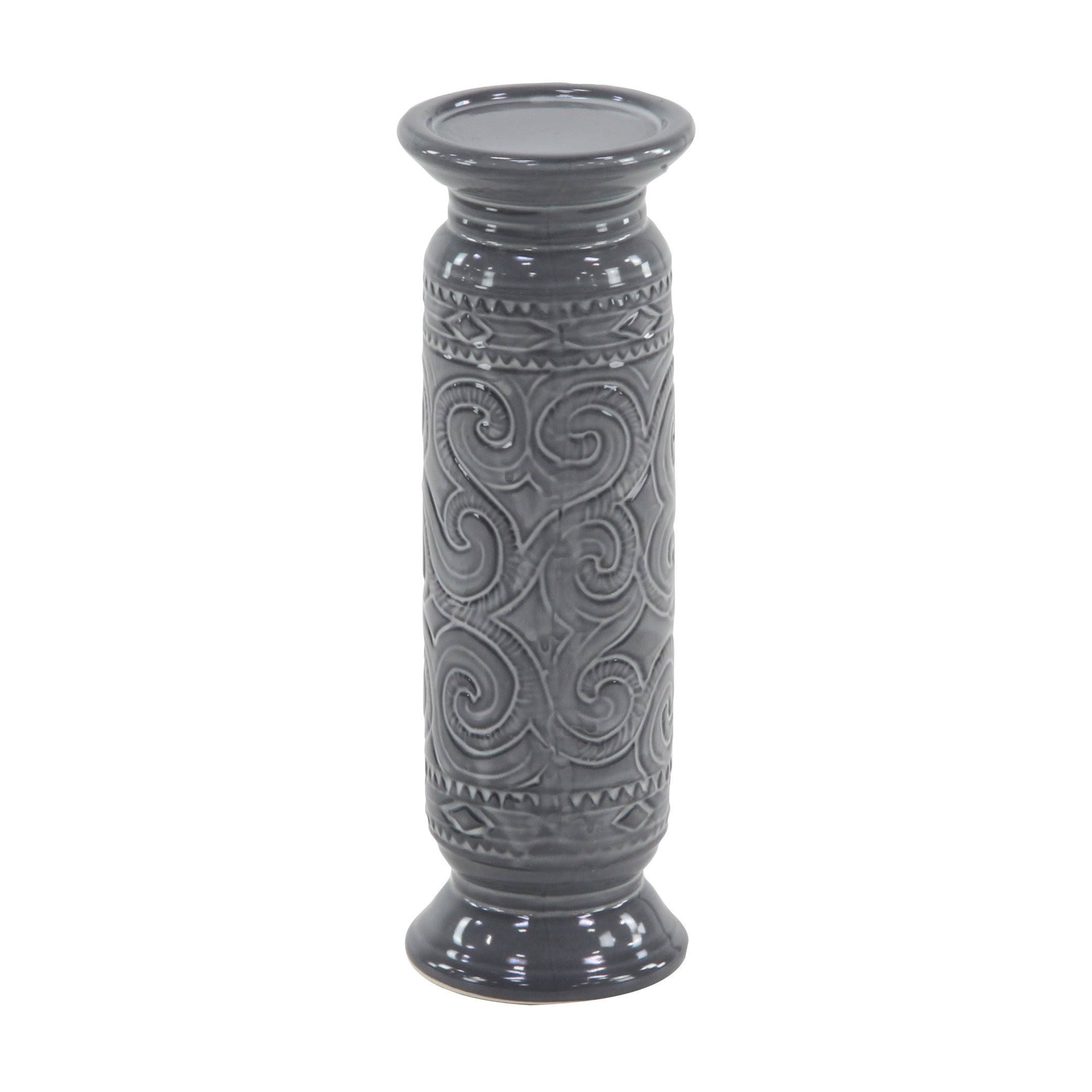 Set of 3 Modern 9, 12 and 15 inch Gray Cylindrical Candle Holders