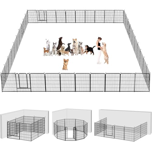 Dog Playpen, 32inch 10 Panels Outdoor Dog Fence Indoor Dog Pen Anti-Rust Pet Puppy Pen Dog Exercise Pen with Lock for Medium Small Dogs