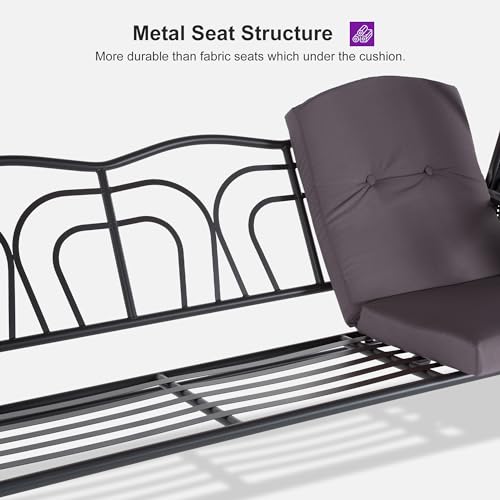 PURPLE LEAF Outdoor Patio Porch Swing with Adjustable PVC Canopy, 3-seat Swing Chair Bench with Side Cup Holder for Backyard Front Porch Lawn