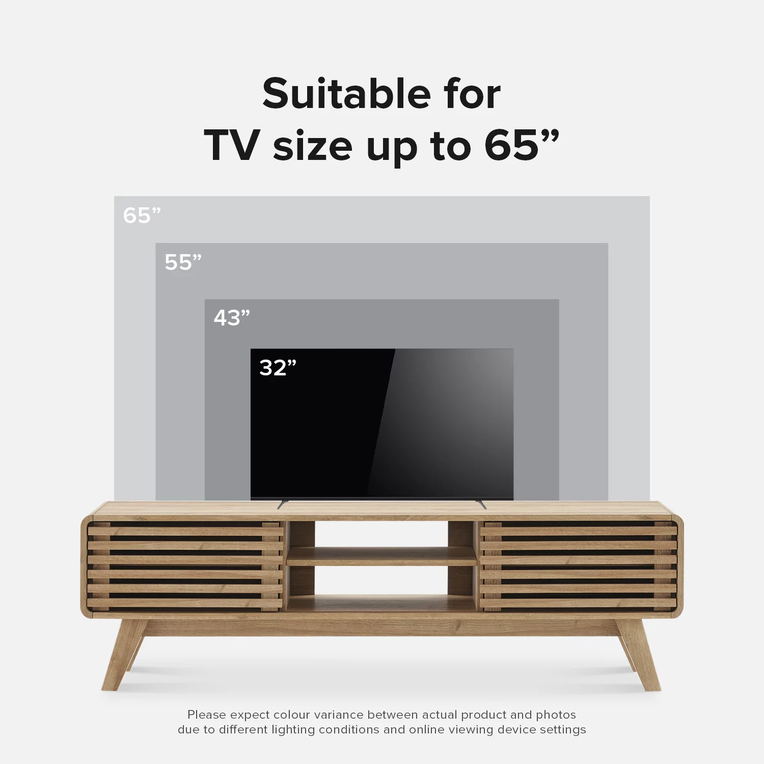 Mopio Ensley 59" Low Mid-Century Modern TV Stand Console for TV Under 70", Oak