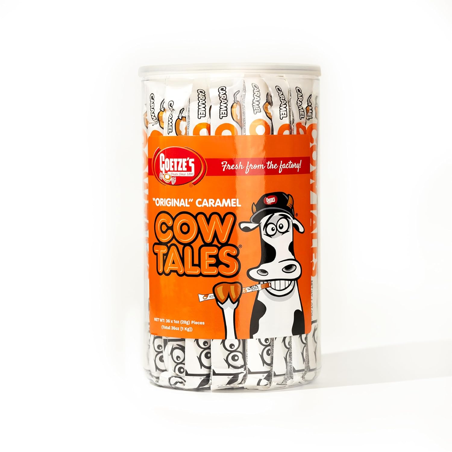 Goetze's Candy Vanilla Cow Tales - 2.25 Pound Canister (36 Ounces) - Fresh from the Factory