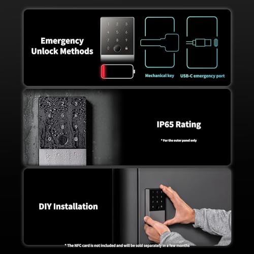 Aqara Smart Lock U100, Fingerprint Keyless Entry Door Lock with Apple Home Key, Touchscreen Keypad, Bluetooth Electronic Deadbolt, IP65 Weatherproof