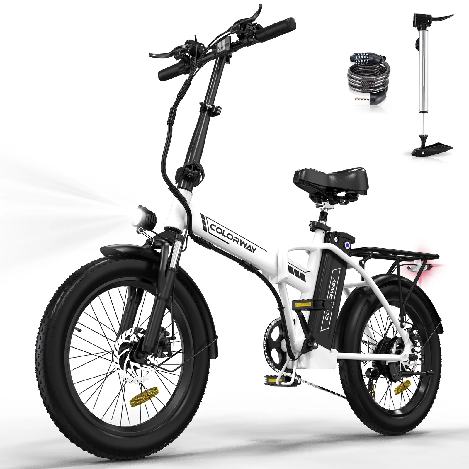 COLORWAY 20鈥漍3.0 Fat Tire Electric bicycles, Foldable Mountain Snow Beach Electric bike ebike with 500W/36V/12Ah Battery, Shimano 7-Speed e bicycle