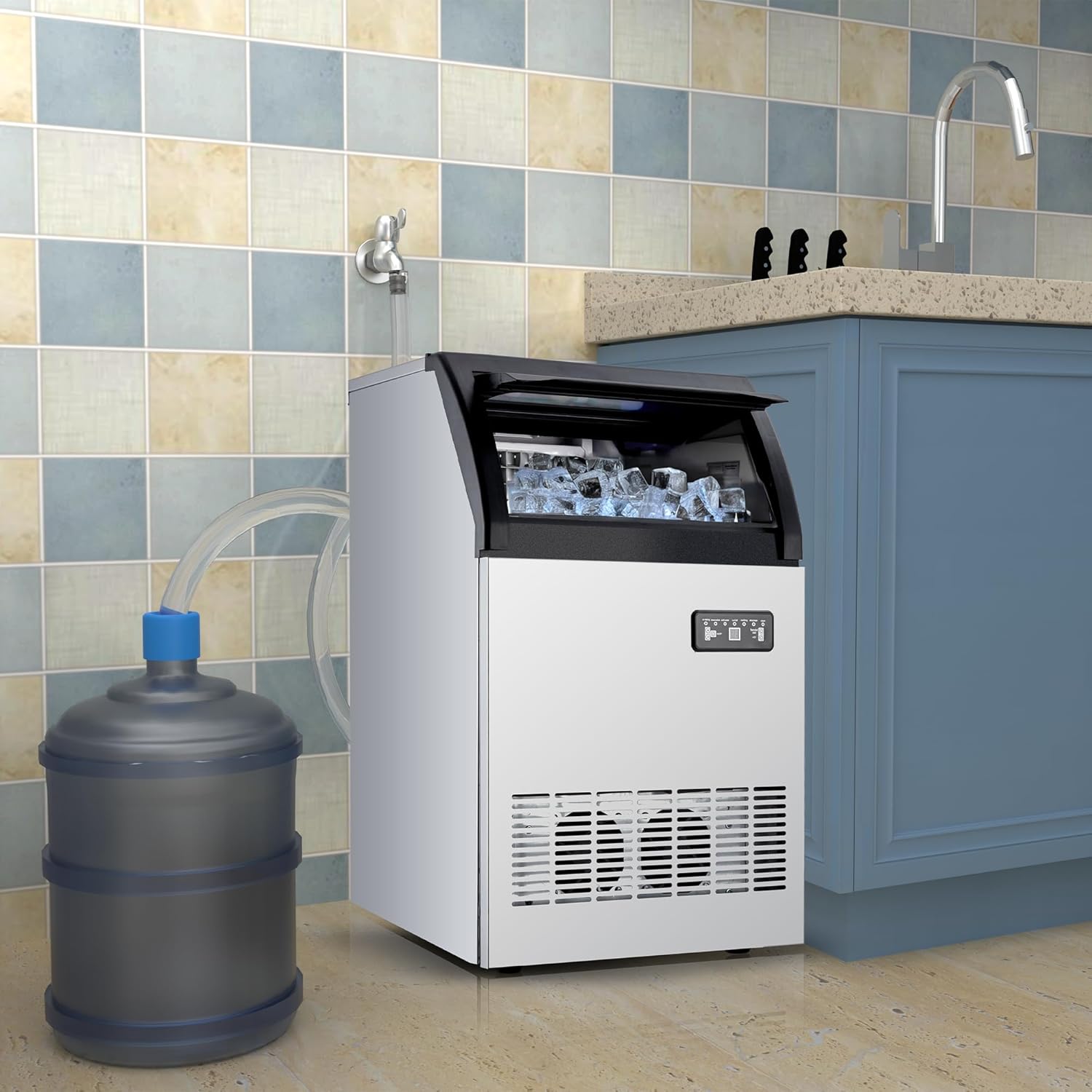Commercial Ice Maker Machine 100Lbs/24H, Stainless Steel Under Counter Large Ice Machine, 33Lbs Ice Capacity