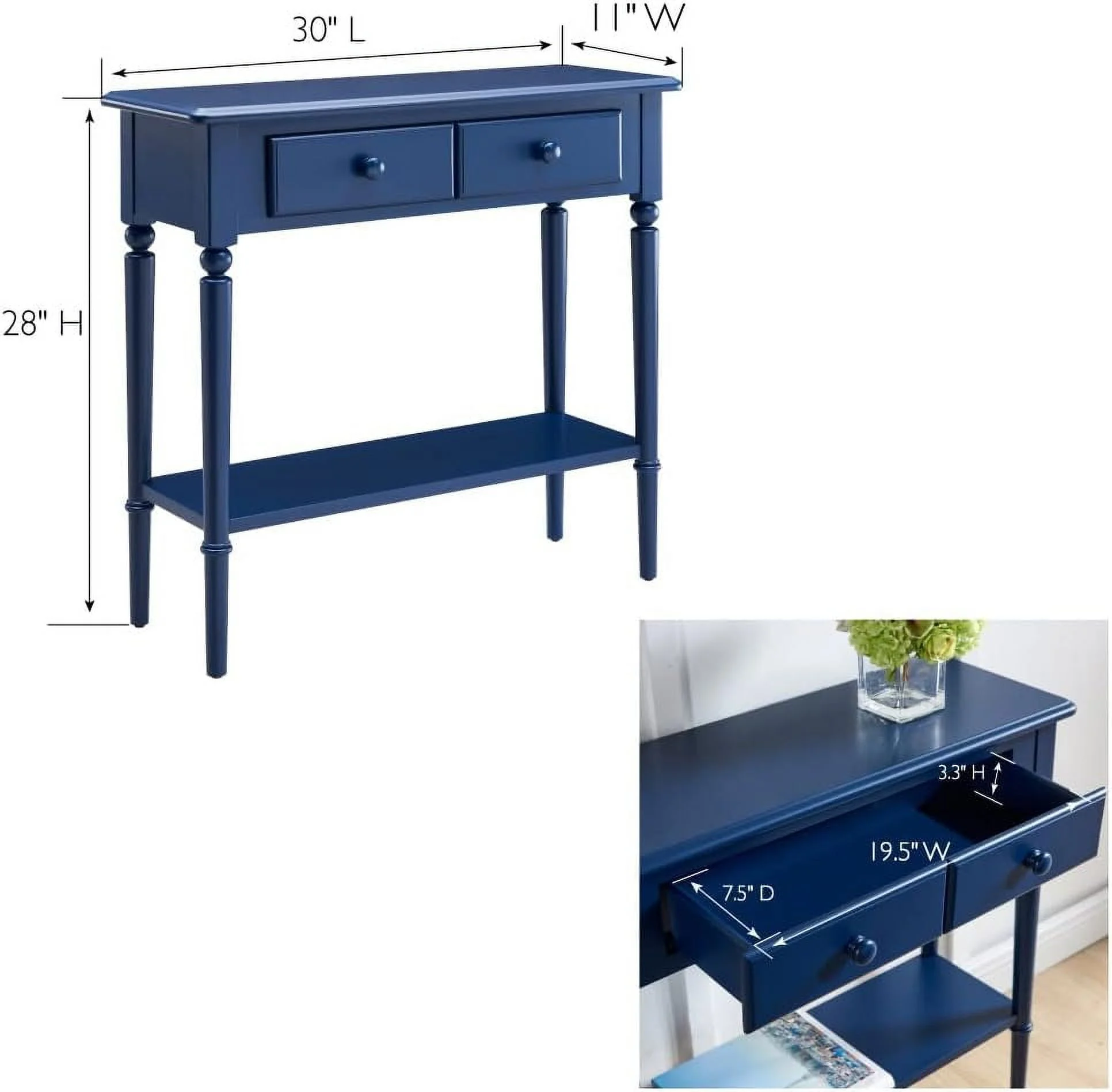 Leick Home Coastal Console Table, Navy Blue