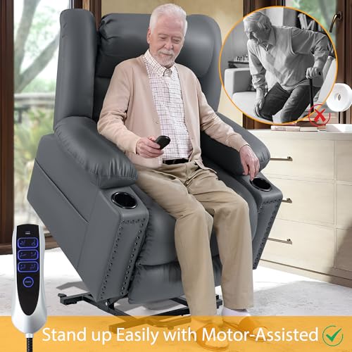 Triple Motor Large Power Lift Recliner Chair for Elderly with Heat and Massage, Lay Flat Lift Chairs for Seniors Infinite Position, Extended Footrest