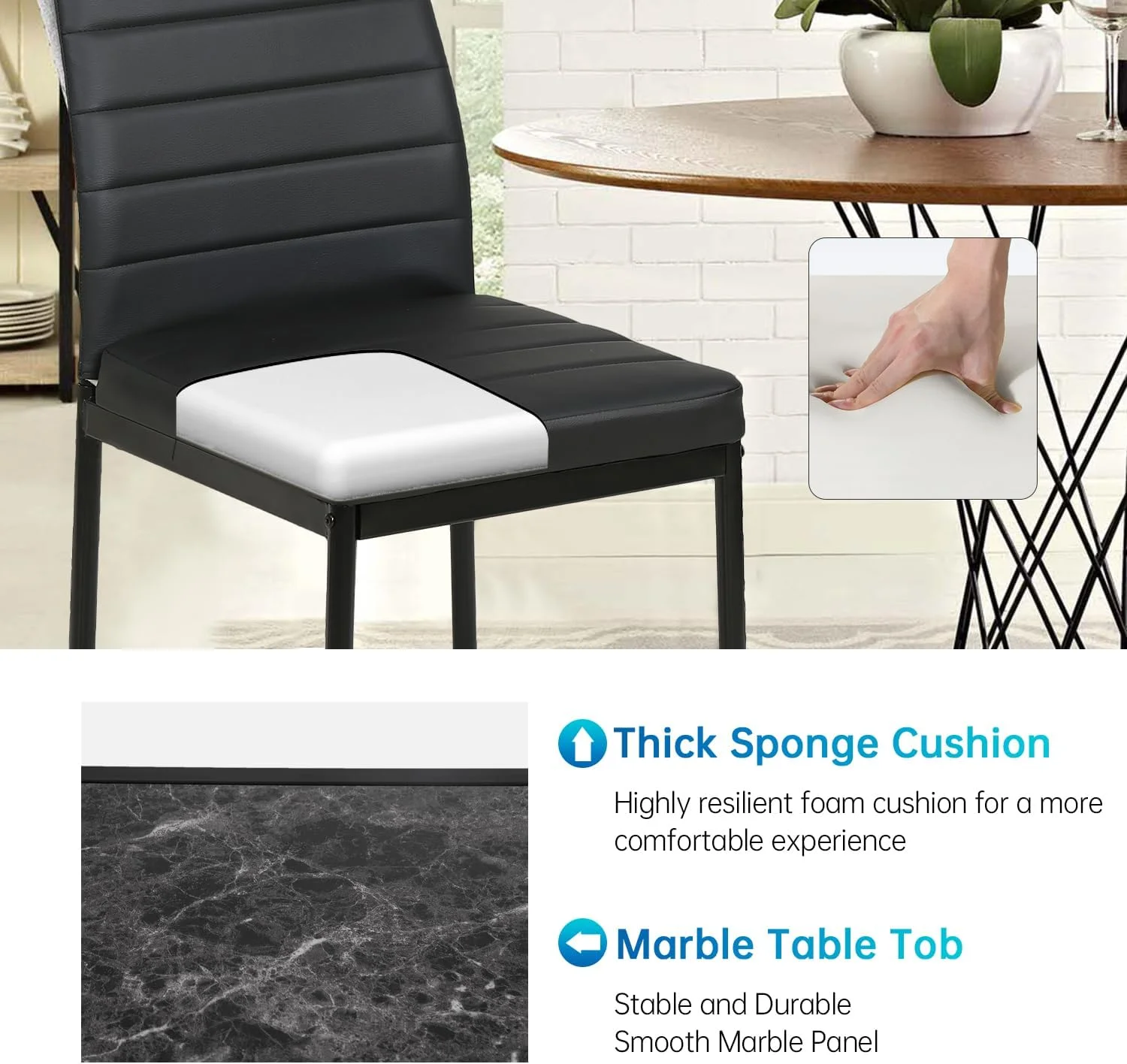 5 Piece Table And Chairs Dining Table Set Kitchen Table For Small Spaces Dinning Room Marble Grain (Black)