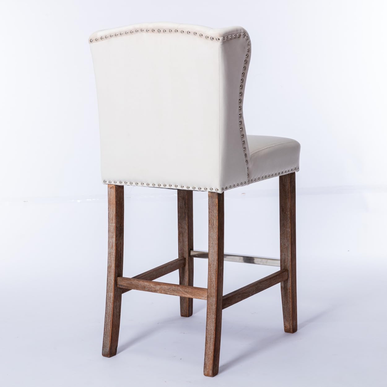 Counter Height Bar Stools, Upholstered 27" Seat Height Barstools, Wingback Breakfast Chairs with Nailhead-Trim & Tufted Back, Wood Legs