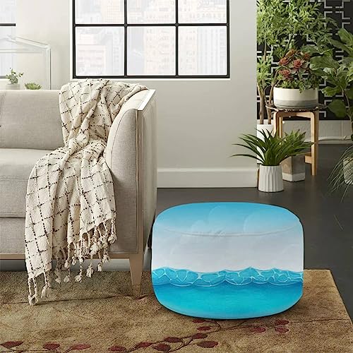 Round Pouf Ottoman Sea animals seamless Bright shells starfish colorful seabed Cute Foot Stool Foot Rest Floor Stool Bean Bag Chair Cotton Linen