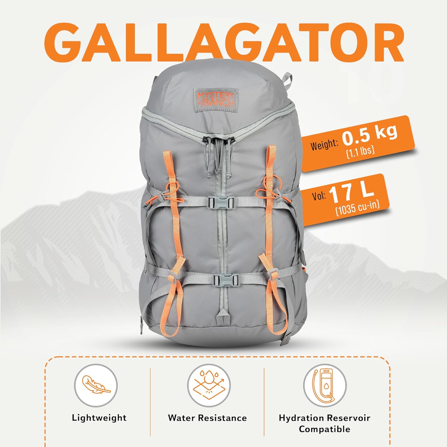 Mystery Ranch Gallagator 20 Daypack - Travel Bag to Hiking Backpack, Gravel, S/M