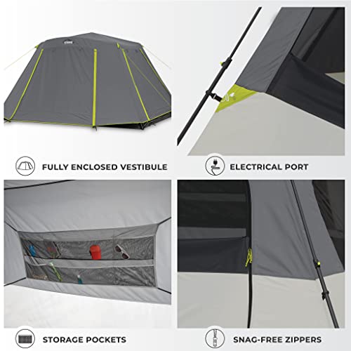 CORE Instant Cabin Tents | 6 Person / 9 Person / 10 Person / 12 Person Family Cabin Multi Room Pop Up Tents Car Camping | Included Storage Pockets