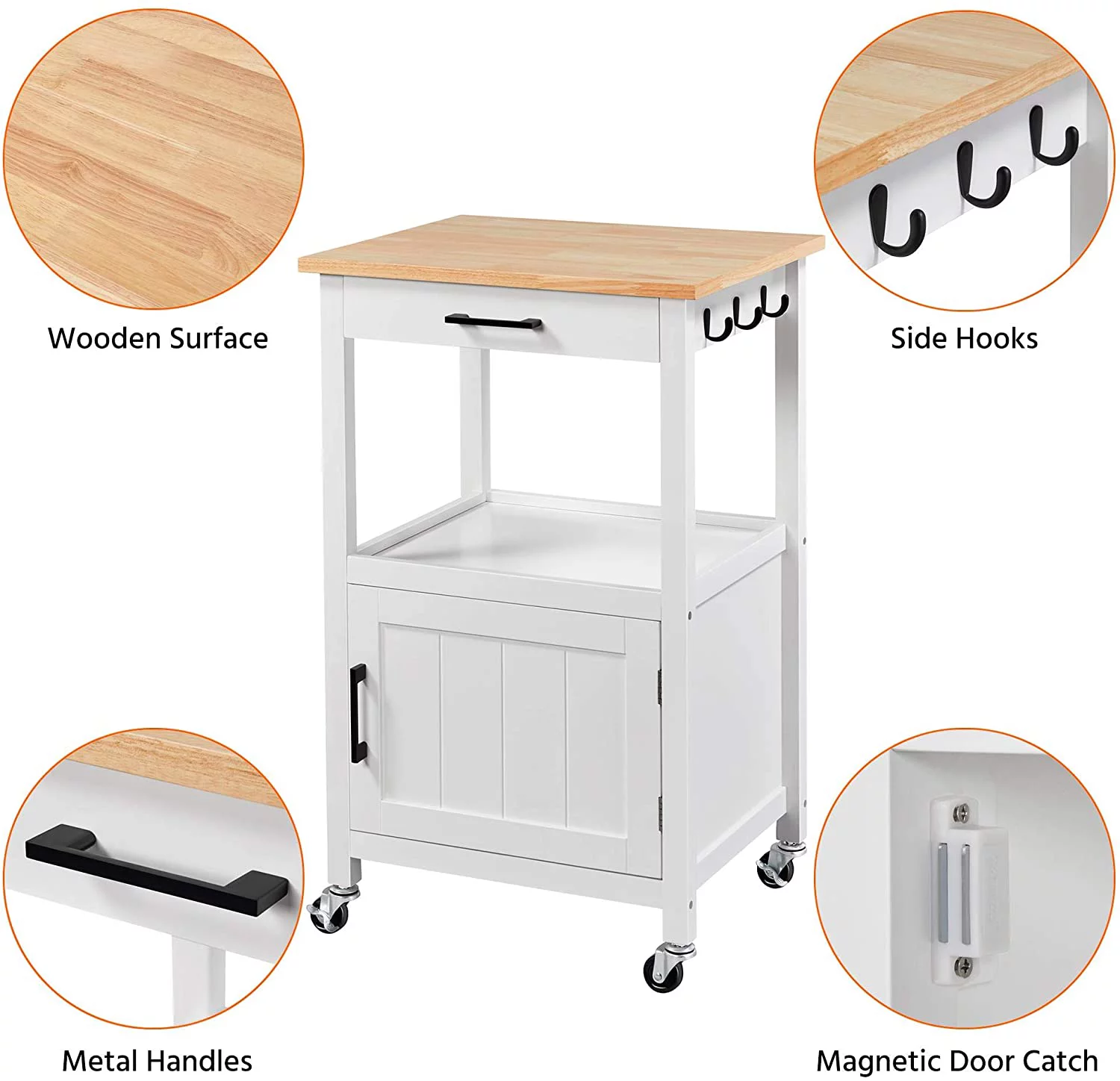 Rolling Kitchen Island with Single Door Cabinet, Kitchen Cart with Drawer on Swivel Wheels