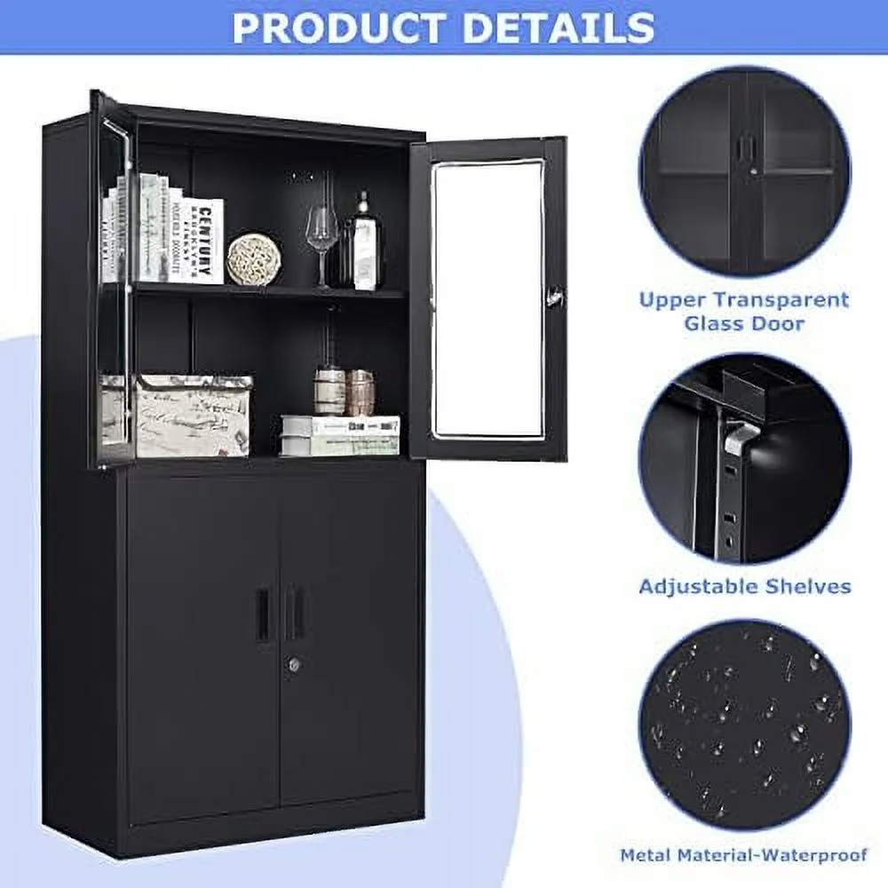 SQYTHGB Glass Display Cabinet Curio Cabinet with Glass Door and Adjustable Shelves  71"