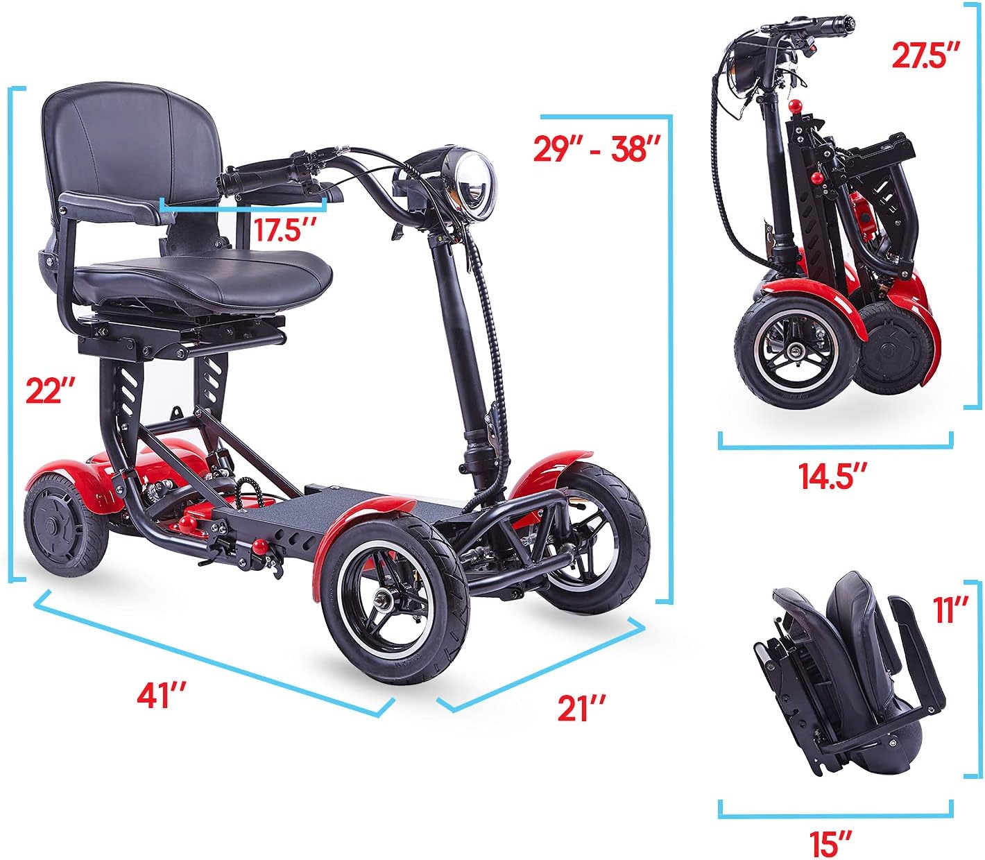 ActiWe Electric Powered Motorized Transformer 4 Wheel Mobility Scooter with Seat for Adults- All Terrain Weatherproof Heavy Duty Folding Electric