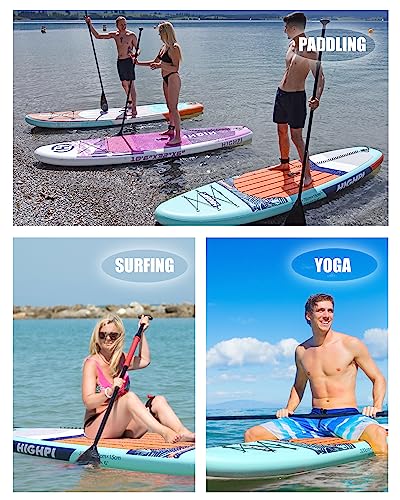 Highpi Inflatable Stand Up Paddle Board Premium SUP Accessories, Backpack, Wide Stance, Surf Control, Non-Slip Deck, Leash, Paddle and Pump